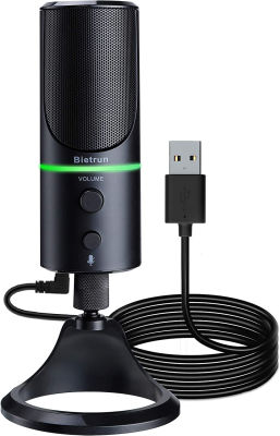 Bietrun USB Microphone, Condenser Gaming Mic for Mac/Windows/Desktop/Laptop, Plug &amp; Play, Headphone Jack, LED Ring, Computer Microphone for Zoom, Podcasts, Streaming