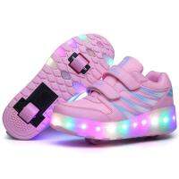 เด็ก Heelys LED รองเท้าผ้าใบแสงที่มีหนึ่งสองล้อชายหญิงลูกกลิ้งสเก็ตรองเท้าลำลองที่มีลูกกลิ้งเด็กสาวรองเท้ากีฬา