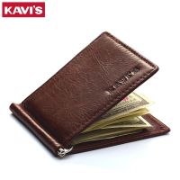 KAVIS Slim Brand Men Women Genuine Leather Bifold Male Purse Billfold Wallet Money Clip Female Clamp for Money Case
