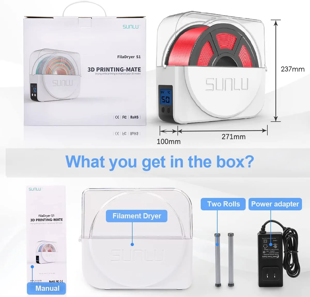 SUNLU Filament Dryer Box with Fan for 3D Printer Filament, Upgraded Filament  Dehydrator Storage Box for 3D Filament 1.75 2.85 3.00mm Lazada