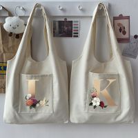 Women Fashion New Commuter Bag Shoulder Bag Letter Initial Name Pattern Print Beige Canvas Tote Bag Shopping Student Tote Bag