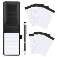 10Pcs Mini Pocket Notepad Holder Set With Metal Pen And Pocket Notebook Refills (Black)