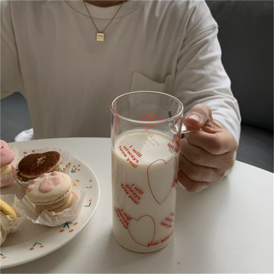 สไตล์เกาหลีย้อนยุคสีแดงจดหมายรักสูงโบรอนซิลิคอนจับแก้วกาแฟถ้วยนมสร้างสรรค์ Kawaii อาหารเช้าถ้วยของขวัญวันเกิด