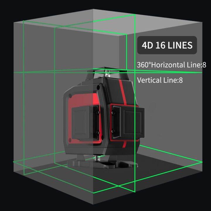 อุปกรณ์ปรับระดับเลเซอร์-nivel-ระดับเลเซอร์16เส้น4d-360ลำแสงสีเขียวปรับระดับเองแนวนอนแนวตั้งเลเซอร์ทรงพลังสูง