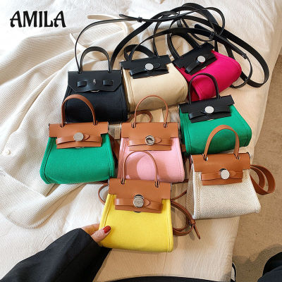 AMILA Ins ฉบับภาษาเกาหลีกระเป๋าผ้าใบเด็กและเด็กผู้หญิงกระเป๋าถือสียอดนิยมกระเป๋ารูปทรงเว้าแมสเซนเจอร์