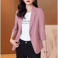 Thin suit jacket womens three-quarter sleeve 2021 slim casual short small suit top薄款西装外套女七分袖2021修身休闲短款小个子西服上衣