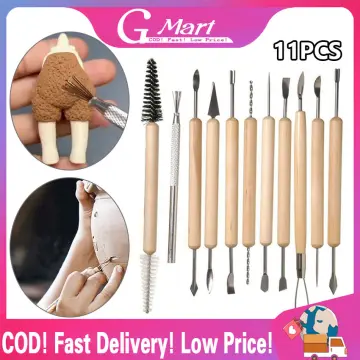 6pcs/Set Wood Handle Sculpting Tools for Clay Pottery Polymer Ceramic  Smoothing Carving