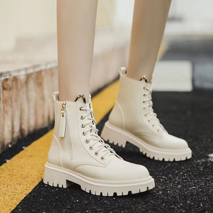 Versatile Slim Thick Sole White British Martin Boots Female Short Boots ...