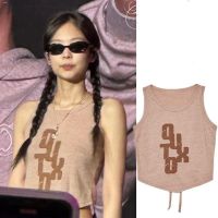 Jennie เสื้อชั้นในสตรีแบบหลวมๆเสื้อชั้นในแขนกุดด้านหลังมีรูระบายสั้น Cewek Seksi