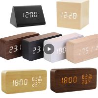 USB/AAA Clocks LED Wooden Alarm Clock Watch Table Voice Control Digital Wood Despertador Electronic Desktop Table Decor 2022