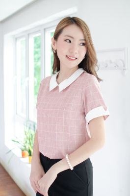 Narinari : MT3823 Point Collar Notch Sleeve Blouse เสื้อทำงานเสื้อปกบัวแหลม