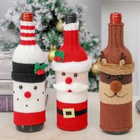 【LZ】▫﹍  Santa Natal malha garrafa de vinho alce boneco de neve vinho tinto champanhe pano Feliz Natal decoração feliz ano novo 2023