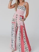 Spot European And American Style Pink Leopard -Colored Printed Pocket Pants WomenS Sling High Waist Exposed Back To