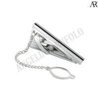 ANGELINO RUFOLO Tie Clip ดีไซน์ One Line เข็มหนีบเนคไทโรเดียมคุณภาพเยี่ยม สีเงิน/สีดำ