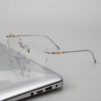 ?พร้อมสง ?แว่นตากรองแสง ป้องกันแสงสีฟ้า [1910TI] Retro Pure Titanium Rimless Spectacle Frame Anti-Blu-ray