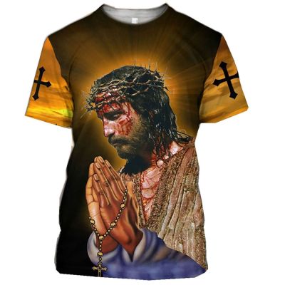 Summer Casual All-match Jesus Christ 3D Print Mens T-shirts Round Neck Short-sleeved StreetwearOversized T Shirt Men Clothing