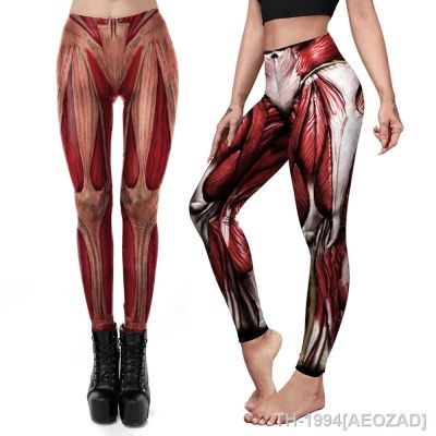 AEOZAD ฮาโลวีน 3D Party กล้ามเนื้อ Impresso Leggings Calças Elásticas De Corpo Anatomia Humana Traje คอสเพลย์