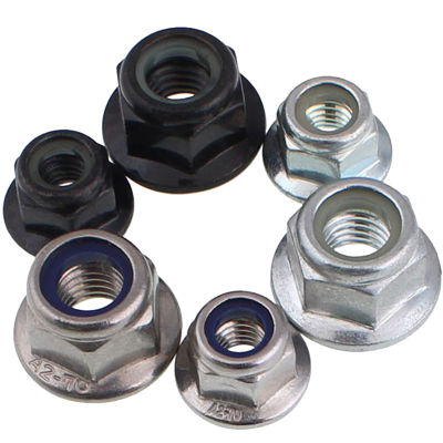 M3 M4 M5 M6 M8 M10 M12 คาร์บอนสีดำ 304 สแตนเลส A2-70 Hex Flange ไนลอนใส่ล็อค Nut Self-locking Nylock Locknut-Shop5798325