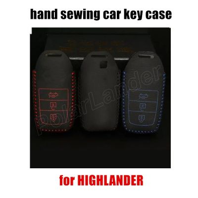 ❈ Only Red Original handmade Car Key Case Hand Sewing Fit for TOYOTA NEW RAV4 HIGHLANDER CROWN Genuine Leather Covers car styling
