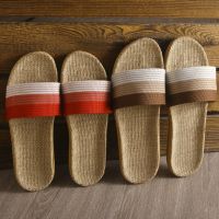 2023 Slippers men and women wooden floor cotton linen slippers home non-slip thick bottom summer cool couple indoor