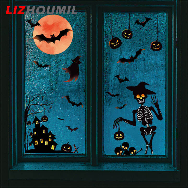 lizhoumil-ฟักทองผีฮาโลวีนสติกเกอร์สำหรับติดหน้าต่างกะโหลกค้างคาวหน้าต่าง-clings-อุปกรณ์ปาร์ตี้สำหรับบ้านในร่มประตูกระจกหน้าต่างเครื่องตกแต่งฝาผนัง