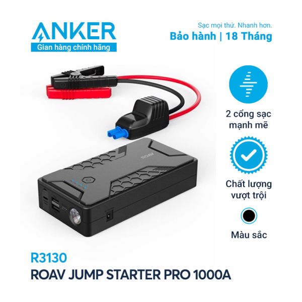 Bộ sạc dự phòng kiêm kích ắc quy ô tô ROAV Jump Starter Pro 12800mAh 12V/1000A (by Anker) – R3130