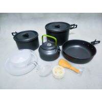 ชุดหม้อ cooking set  ds-508 แบบมีกาน้ำ ขนาดสำหรับ 4-5 คน มี กะทะ หม้อใบใหญ่ หม้อใบกลาง กาต้มน้ำ จาน ถ้วย ที่ตักซุป