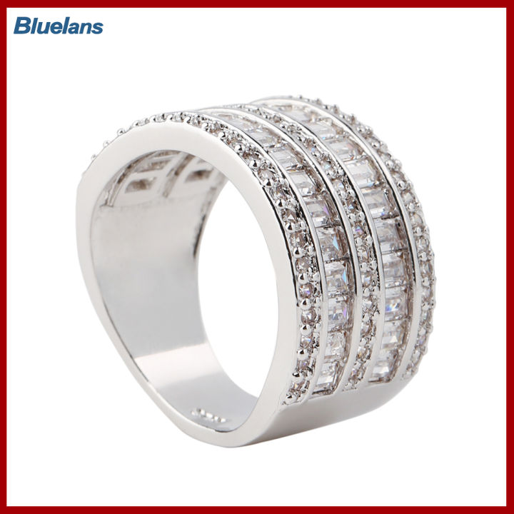 Bluelans®แหวนเครื่องประดับหมั้นทรงสี่เหลี่ยมหลายชั้นสำหรับผู้หญิงแฟชั่นเพชรสังเคราะห์