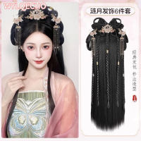 Hanfu คอสเพลย์ Wigs ผู้หญิงสีดำอะนิเมะจีนโบราณ Hanfu Wigs Headgear อุปกรณ์เสริม Hanfu ยาวตรง Wigs วิกผมสีดำ Headband