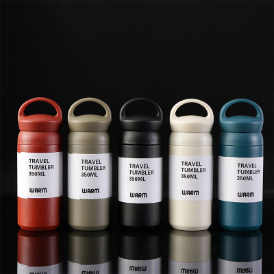 Fashion 350ML Insulated Vacuum Flasks Stainless Steel Office Thermos Cup Water Bottle Portable Handle Lid Travel Coffee Mug