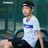 original 2023 New Fashion version kawasaki Kawasaki professional badminton uniform for children sports short-sleeved V-neck comfortable sweat-absorbent breathable and quick-drying