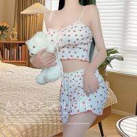 【JH】Summer Kawaii Strawberry Print Pajamas Set Japanese School Student Home Wear Teen Girls Sexy Adult Nightgown