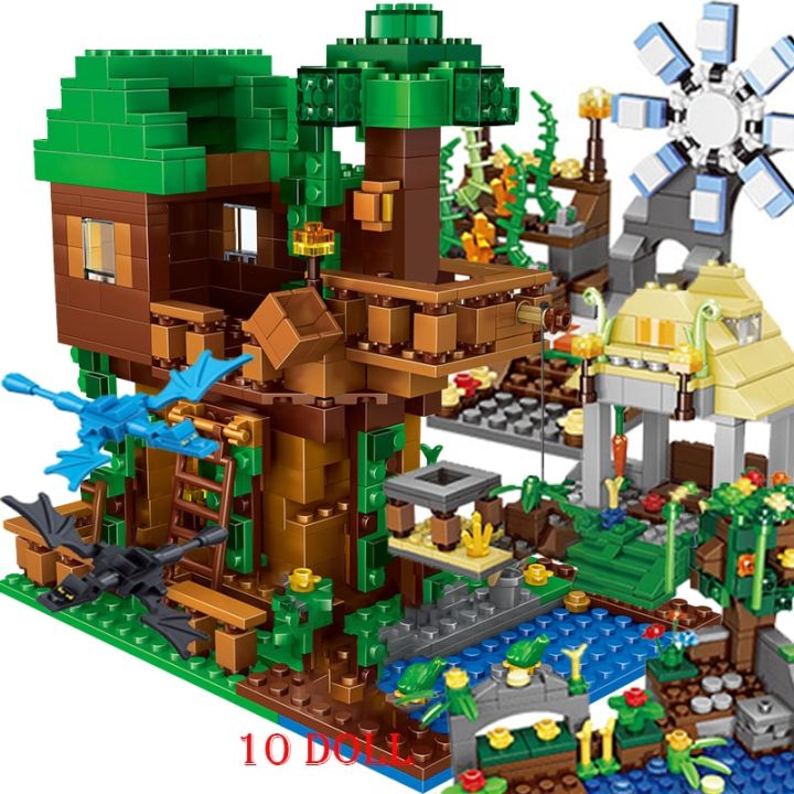 1208pcs-building-blocks-for-compatible-minecraftinglys-village-warhorse-city-tree-house-waterfall-educational-toys-for-childrens