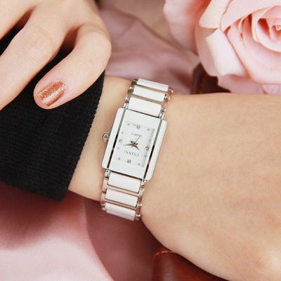 （A Decent035） LuxuryCHENXIWomenRhinestoneSilver SimpleCeramics BraceletCasualWristwatch