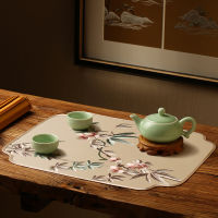 DUNXDECO Table Placemat Plate Cover Mat Party Desk Accessories Chinese Vintage Peach Blossom Flora Embroidery Luxury Mat