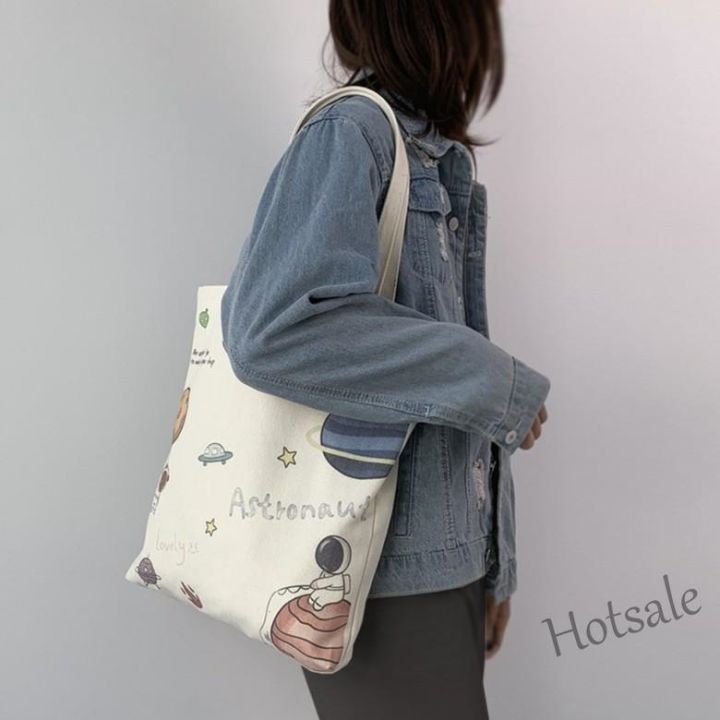 hot-sale-c16-bfuming-korean-high-quality-astronaut-zipper-canvas-bag-totebag-large-capacity-shopping-bag-school-student-handbag-shoulder-bag