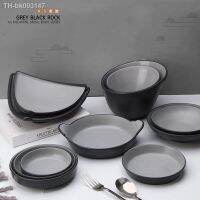 ✗℡卍 Restaurant creative dish plate melamine imitation porcelain Special-shaped cold dish bar snack plate gray black rock color