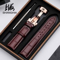 【Hot Sale】 Old watch strap genuine leather stainless steel butterfly buckle male and female chain accessories 19 20 16 14MM