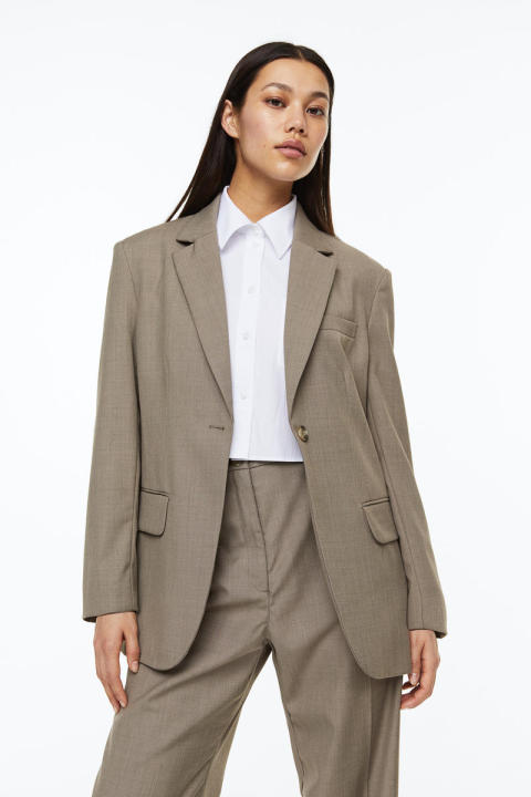 H&M - Oversized single-breasted blazer - Beige Dark | Lazada PH