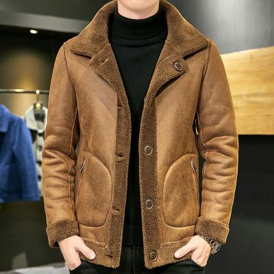 Vintage Leather Jacket Men Streetwear Autumn Winter Casual Jacket Men Revesiable Jacket Thick Fleece Lined Warm Coat 2021