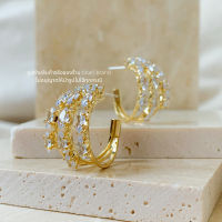 FAV TINARI 95 gold cz diamond hoops ต่างหูออกงาน ต่างหูห่วง ต่างหูเพชรcz ชุดออกงาน ชุดไปเที่ยว ชุดเดรส