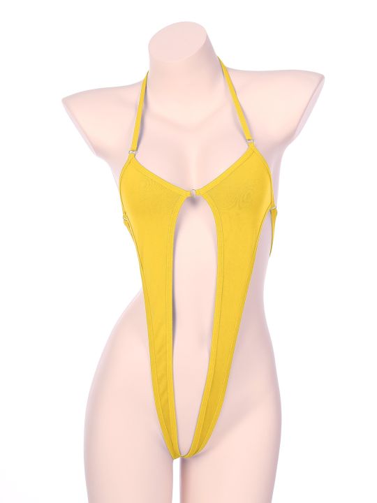 TiaoBug Women One Piece Open Crotch Backless Bodysuit Leotard Swimwear 