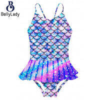 Girls Fish Scale Swimsuit Summer One-piece Suspender Swimwear For 4-9 Years Old Girls【fast】