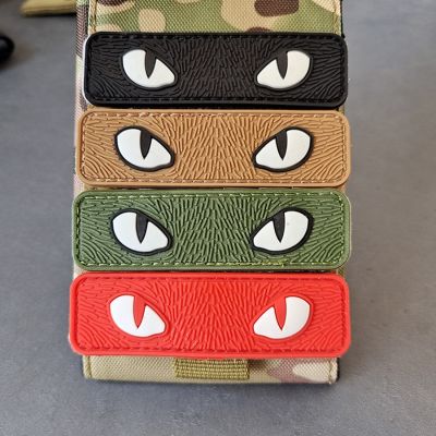 AHYONNIEX 1PC PVC 3D Attack On Cats Eye Helmet Badge Demon Head Embroidery Patch Military Tactical Morale DIY Stickers Adhesives Tape
