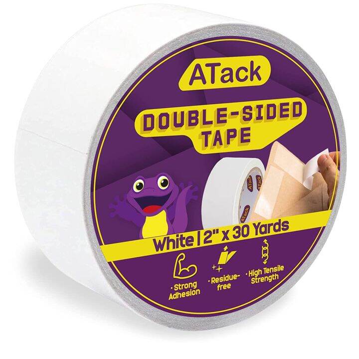 ATack DoubleSided Tape White, 2" x 30 Yards, Heavy Duty Double Sides