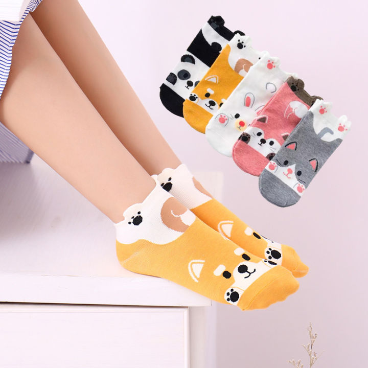 Kawaii Cartoon Ankle Socks Women Cotton Animals Cat Short Socks School  Girls Students Cute Low Cut Socks | Lazada