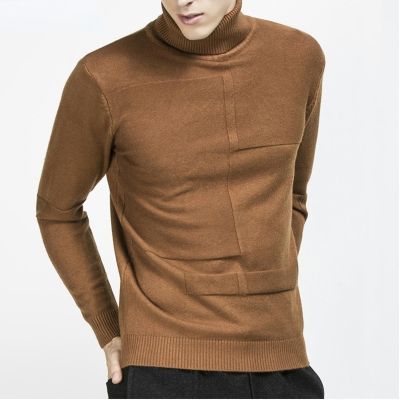 CODTheresa Finger New Mens Turtleneck Sweaters Slim Fit Solid Color Plaid Patchwork High Neck Long Sleeve Knitted Pullover Sweaters