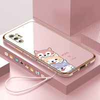 เคสเคสมือถือสำหรับ Samsung Galaxy Note 10 Plus 10 + พร้อมฟรีสายคล้อง + ตัวการ์ตูนสุนัขชุบขอบสี่เหลี่ยมฝาหลังนิ่ม