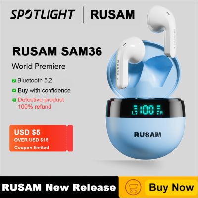 （Orange home earphone cover）ชุดหูฟังบลูทูธ SAM36 RUSAM 5. 2หูฟังไร้สายชุดหูฟัง Ture แบบพกพาหูฟังควบคุมแบบสัมผัสหูฟังมีไมค์ ENC