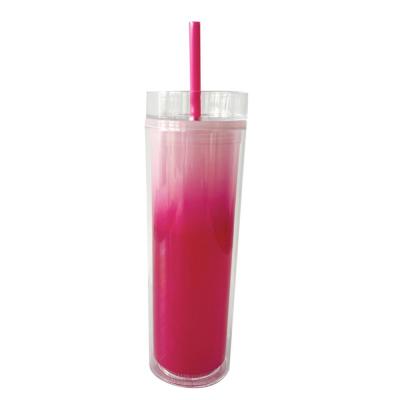 ผนังสองแก้วกาแฟ16ออนซ์เปลี่ยนสีถ้วยสองชั้นสำหรับสาวแก้ว Drinkware ที่มีฝาปิดและฟางถ้วยหลอดตรง